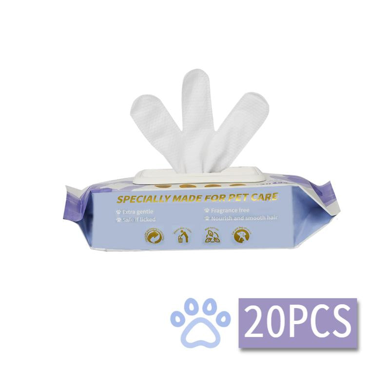 20Pcs Pet Cleaning Gloves Deodorant Bathing Wipes, Hypoallergenic Pet Cleaning Wipes Nourishing Hair Coconut Oil Dog Grooming Wipes, Puppy Bathing Gloves Wipes