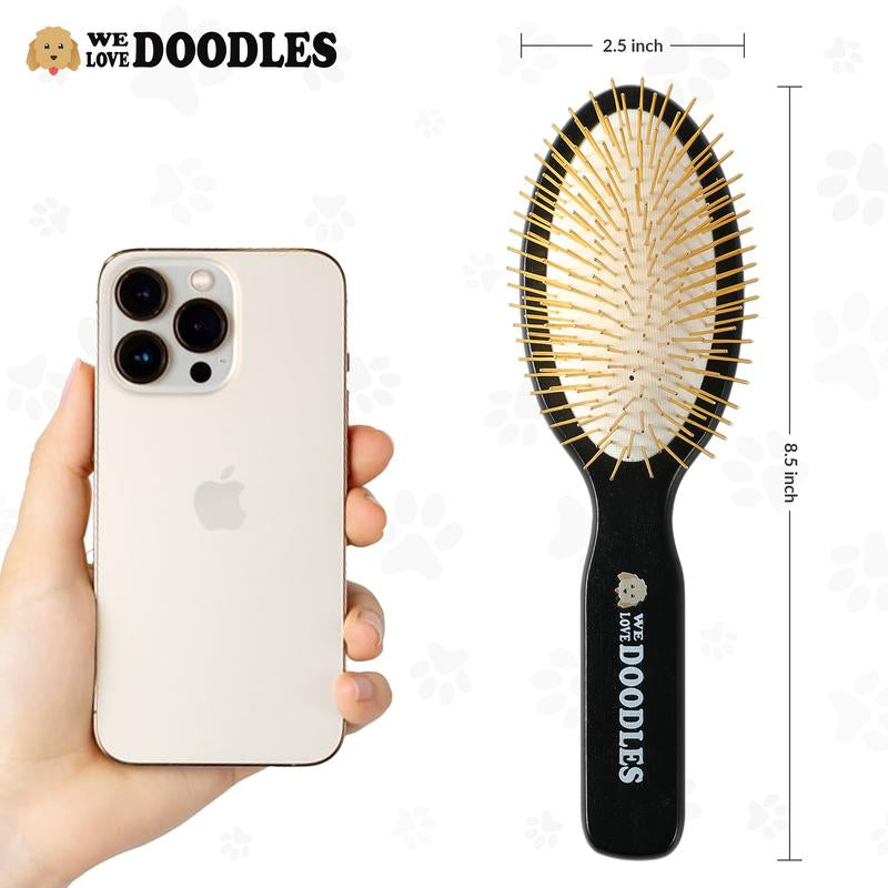 Pin Brush for Dogs - Dog Brush for Shedding and Removing Loose Fur, Lightweight Beech Wood with Gold Plated Pins for Long Hair Pets