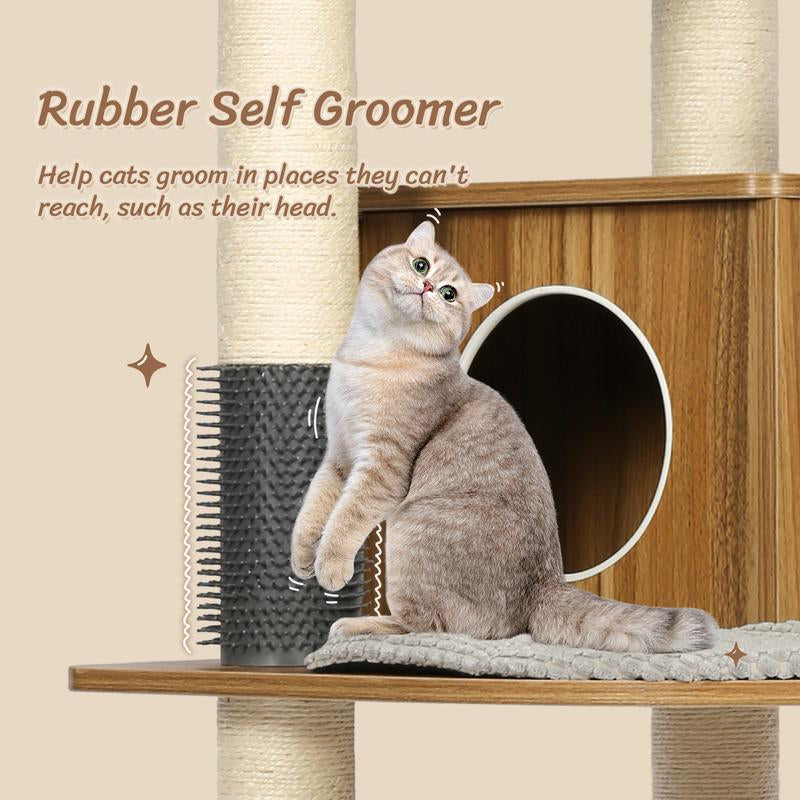 KAMABOKO Wooden Cat Tree Tower with Multi-Level Platforms Large Cat Tower Multi-Level Platforms with Sisal Scratching Posts Cat Toy