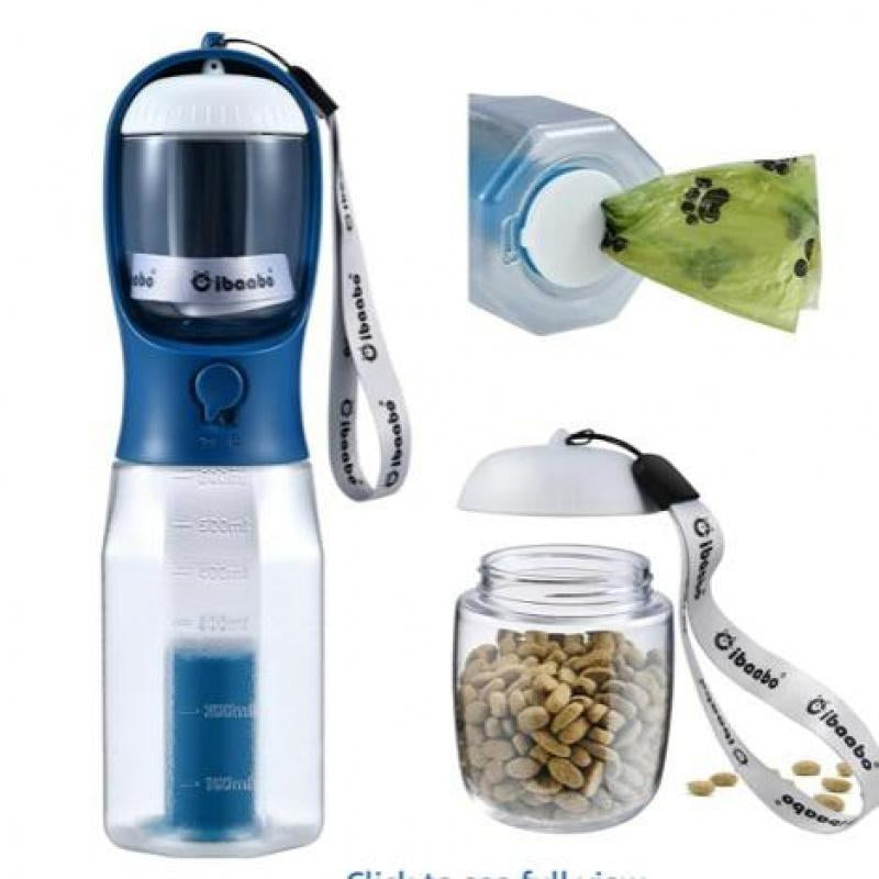3In1 Pet Water Bottle - Portable 20Oz Leak Proof Container with Poop Bag Dispenser, Ideal for Travel, Hiking, and Outdoor Use