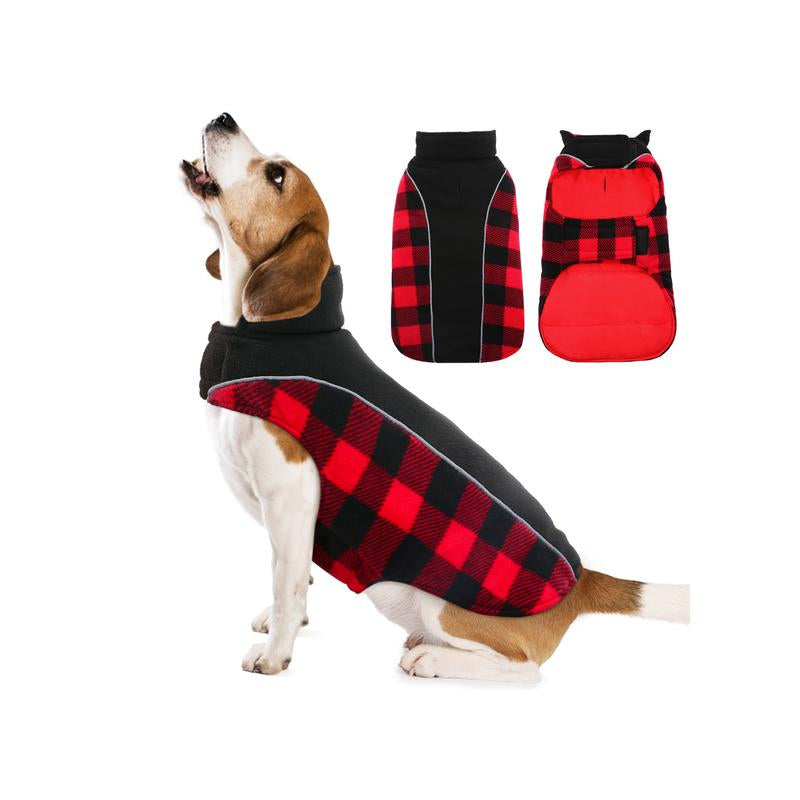 Kuoser Reversible Dog Coat, Warm Waterproof Dog Jacket, British Style Plaid Dog Winter Coats, Puppy Cold Weather Vest Windproof Outdoor Clothes Dog Snow Jackets for Small Medium Large Dogs