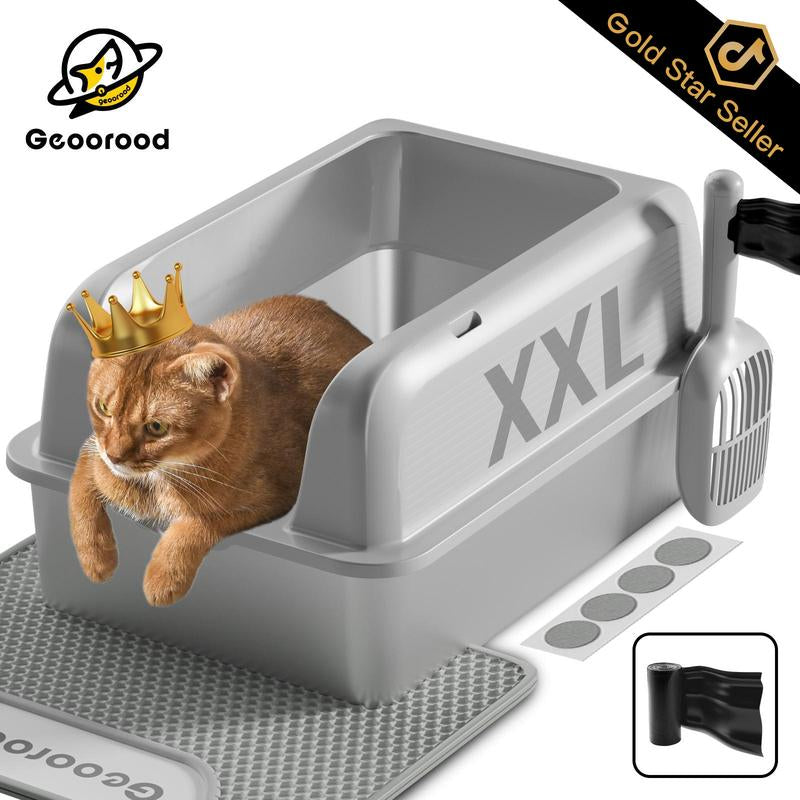 【Geoorood】Geoorood XXL Cat Litter Box Stainless Steel 20L with Lid, XL Large Metal Litter Box High Sided Design,Anti-Urine Leakage, Include Cat Mat & Litter Scoop, Neverabsorbsodors, Easycleaning, Non-Sticky#Catlovers#Septemberrestock#Fallfreshness