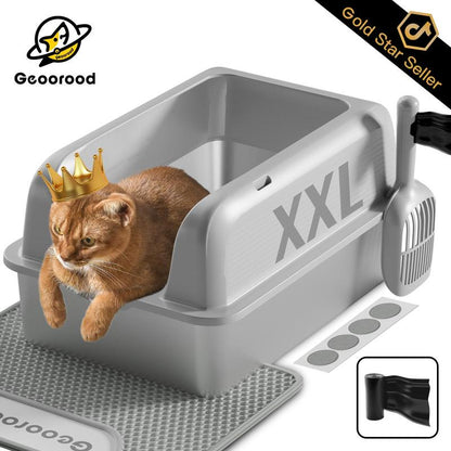 【Geoorood】Geoorood XXL Cat Litter Box Stainless Steel 20L with Lid, XL Large Metal Litter Box High Sided Design,Anti-Urine Leakage, Include Cat Mat & Litter Scoop, Neverabsorbsodors, Easycleaning, Non-Sticky#Catlovers#Septemberrestock#Fallfreshness