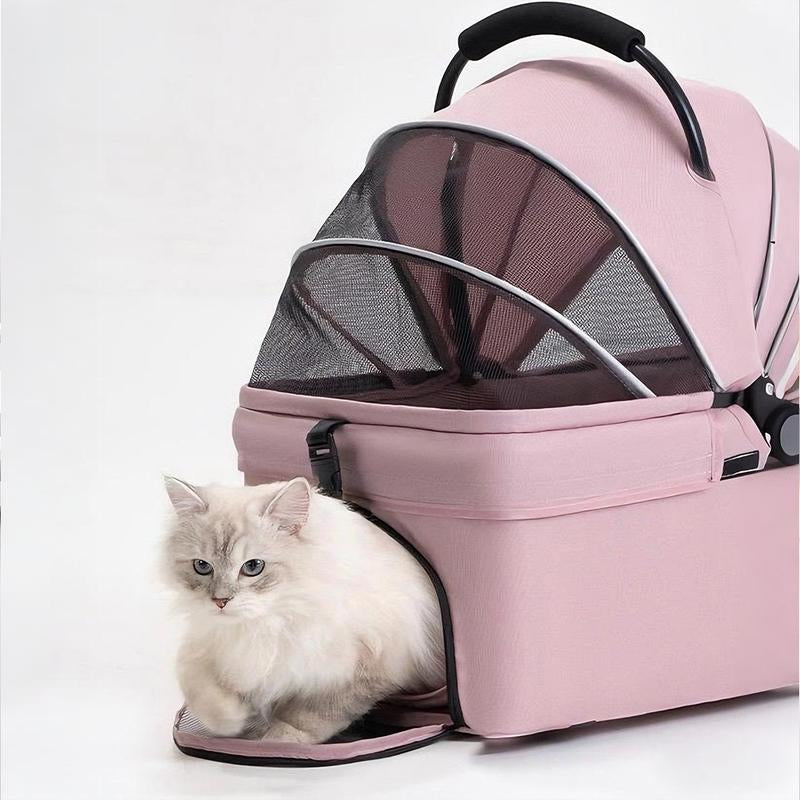 Deluxe Pet Stroller for Cats Dogs Foldable Design with Sun Rain Cover Breathable Mesh Panel Storage Bag Lb Weight Capacity