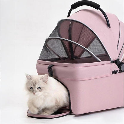 Deluxe Pet Stroller for Cats Dogs Foldable Design with Sun Rain Cover Breathable Mesh Panel Storage Bag Lb Weight Capacity