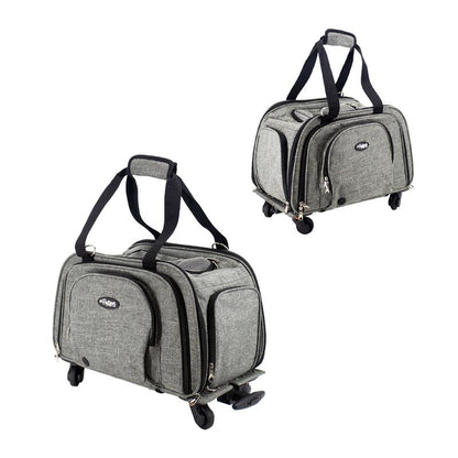 Happy Camper Expandable Pet Carrier: 4X Room, Durable Mesh, 360° Wheels, Faux-Sherpa Mat, Airline Approved, 3 Carrying Options, Zipper Doors, Removable Wheels & Base, Folds Flat for Travel for Dogs, Cats, Small Animals, Supports up to 20 LBS