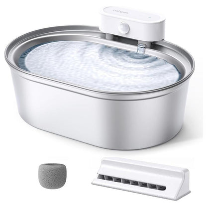 Uahpet Stainless Steel Wireless Cat Water Fountain Pro, Cordless Battery-Operated Pet Water Dispenser for Dog Rabbit, Easy to Clean 67Oz/2L