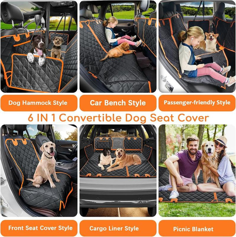 [On Sale!]Dog Car Seat Cover, Waterproof Scratchproof Hammock W/ 4 Storage Bags Side Flaps, Washable Nonslip Backseat Protector for Cars,Trucks,Suvs. Carrier