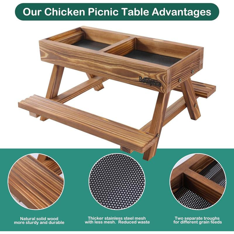 Chicken Feeders and Waterers, Chicken Feeder No Kit with Chicken Picnic Table and 2 Chicken Water Feeder, Handmade Wooden Chicken Supplies & Accessories for Chicken Coop