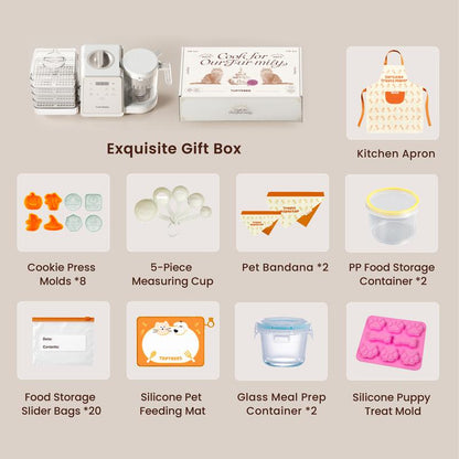 Toptrees Pet Treats Maker - 10 Types of Homemade Fresh Pet Treats & Foods for 5 Pets 5.5-Qt 7-In-1 Cooking Machine with Easy One-Step Touch Panel 100+ Pet DIY Recipes Wet Cat Food Dog Jerky T1 Smart Design