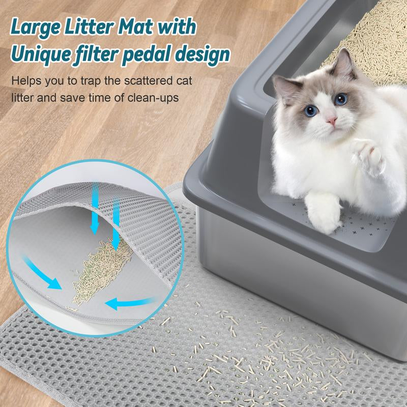 Anyask XL Cat Litter Box Stainless Steel with Lid, Automatic Cat Feeder Litter Box, 2 Models, High Wall Sides Enclosure, Non-Sticky, Anti-Leakage, Easy Cleaning
