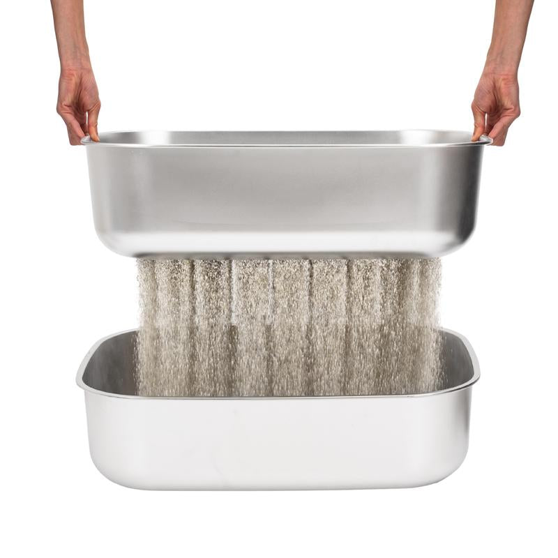 XL Sifting Litter Box for Regular Litter,Stainless Steel Sifting Box, Easy to Clean Catbox with High Sides, Includes Scoop & Transfer Bag