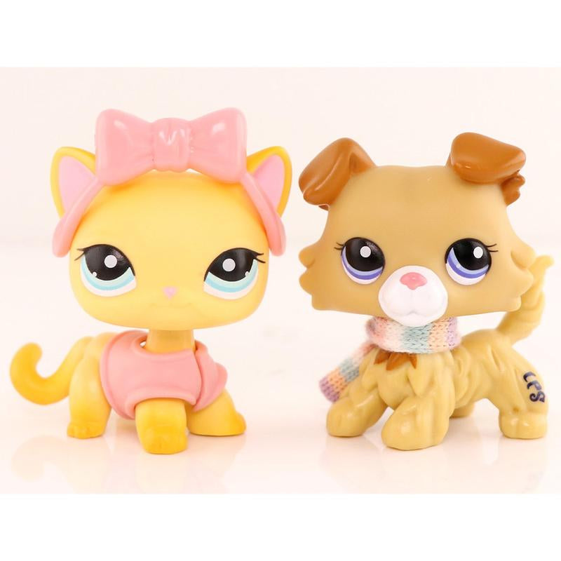 2 PC Mini Pet Shop Shorthair Cat Collie Dachshund Cocker Spaniel Great Dane Dog Pets Animal Toys Compitable with Lps Collectable with Accessories