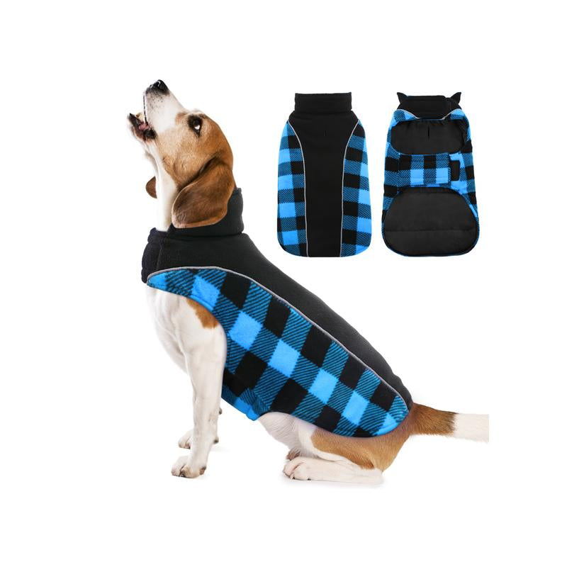 Kuoser Reversible Dog Coat, Warm Waterproof Dog Jacket, British Style Plaid Dog Winter Coats, Puppy Cold Weather Vest Windproof Outdoor Clothes Dog Snow Jackets for Small Medium Large Dogs