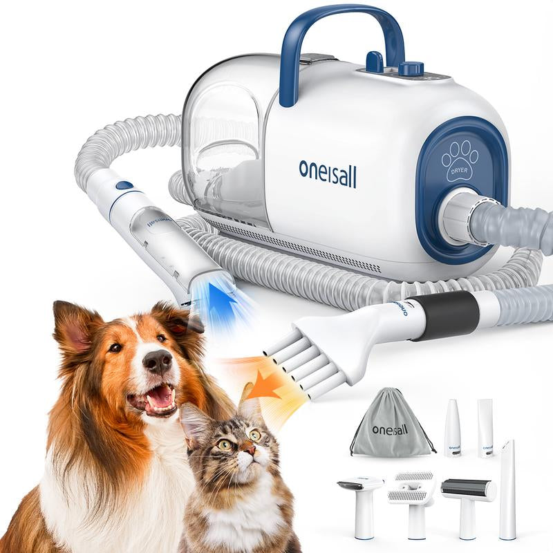 Oneisall Smart Pet Grooming Vacuum Blow Dryer and Clippers, Dog Grooming Kit for Shedding Drying Trimming Pet'S Hair, 7 Levels of Blow Temperature, Adjustable Air Flow Petgeekdispenser