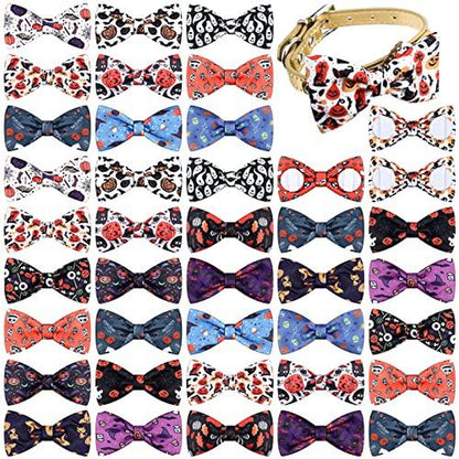 16 Pieces Dog Bow Ties Slide Collar Bows Summer Hawaiian Styles Attachment with Rubber Bands for Large Dogs Spring Independence Day (Horror Style)