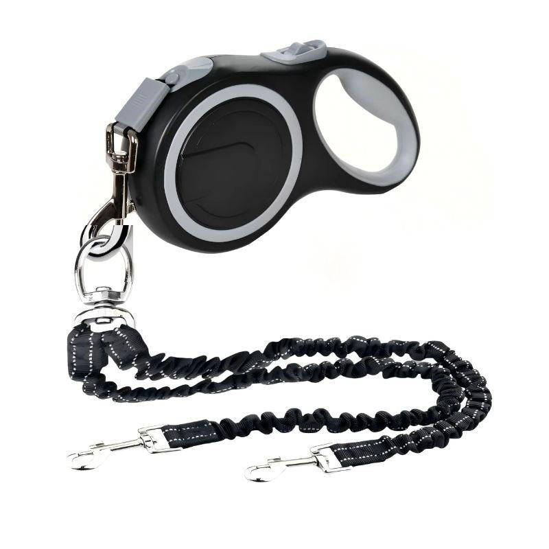 No-Tangle Dual Retractable Dog Leash for 2 Dogs (Up to 100 Lbs, 16 Ft) – Elastic Bungee for Safer Walks, 360° Swivel, Non-Slip Grip