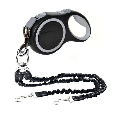 No-Tangle Dual Retractable Dog Leash for 2 Dogs (Up to 100 Lbs, 16 Ft) – Elastic Bungee for Safer Walks, 360° Swivel, Non-Slip Grip