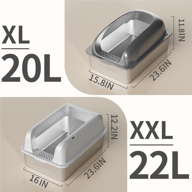 【Geoorood】Geoorood XXL Cat Litter Box Stainless Steel 20L with Lid, XL Large Metal Litter Box High Sided Design,Anti-Urine Leakage, Include Cat Mat & Litter Scoop, Neverabsorbsodors, Easycleaning, Non-Sticky#Catlovers#Septemberrestock#Fallfreshness