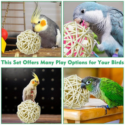10/20 Pcs Willow Ball, Bird Foraging Toys Natural Bird Toys Chew Small Animal Chew Toy Activity for Parrot Macaw Hamster Guinea Pig Rat Parakeet Cockatiels Conure Finch Budgerigar Lovebird