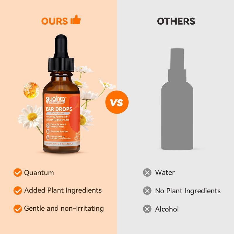 Puainta Ear Cleaner 30Ml Dog Ear Infection Treatment, Quantum Silver Ear Drops for Dogs Ear Infection Ear Mites Treatment for Cats Dogs Itchy