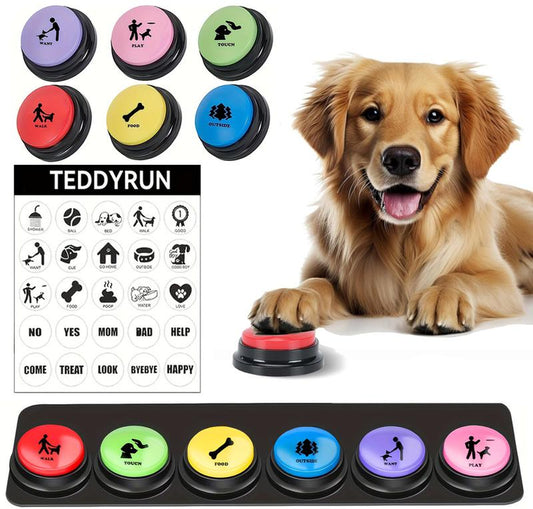 EVERBETTERUS Dog Buttons for Communication, 6 Pcs Dog Talking Button Set, Voice Recording Pet Buzzer Training Buttons, Speaking Button for Dogs with Waterproof Anti-Slip Dog Button Mat and 25 Scene Stickers