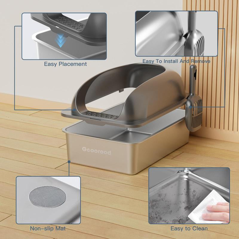 【Geoorood】Geoorood XXL Cat Litter Box Stainless Steel 20L with Lid, XL Large Metal Litter Box High Sided Design,Anti-Urine Leakage, Include Cat Mat & Litter Scoop, Neverabsorbsodors, Easycleaning, Non-Sticky#Catlovers#Septemberrestock#Fallfreshness