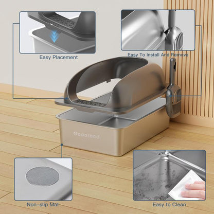 【Geoorood】Geoorood XXL Cat Litter Box Stainless Steel 20L with Lid, XL Large Metal Litter Box High Sided Design,Anti-Urine Leakage, Include Cat Mat & Litter Scoop, Neverabsorbsodors, Easycleaning, Non-Sticky#Catlovers#Septemberrestock#Fallfreshness