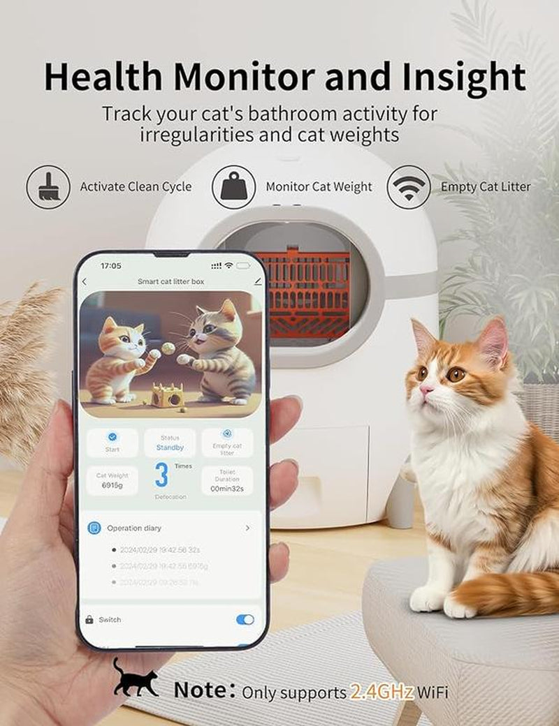 【Pettok】Self Cleaning Cat Litter Box, Automatic Cat Litter Box with Extra Large 60+15L Capacity for Multiple Cats, APP Control Electric Litter Boxes Self Cleaning Includes Trash Bags
