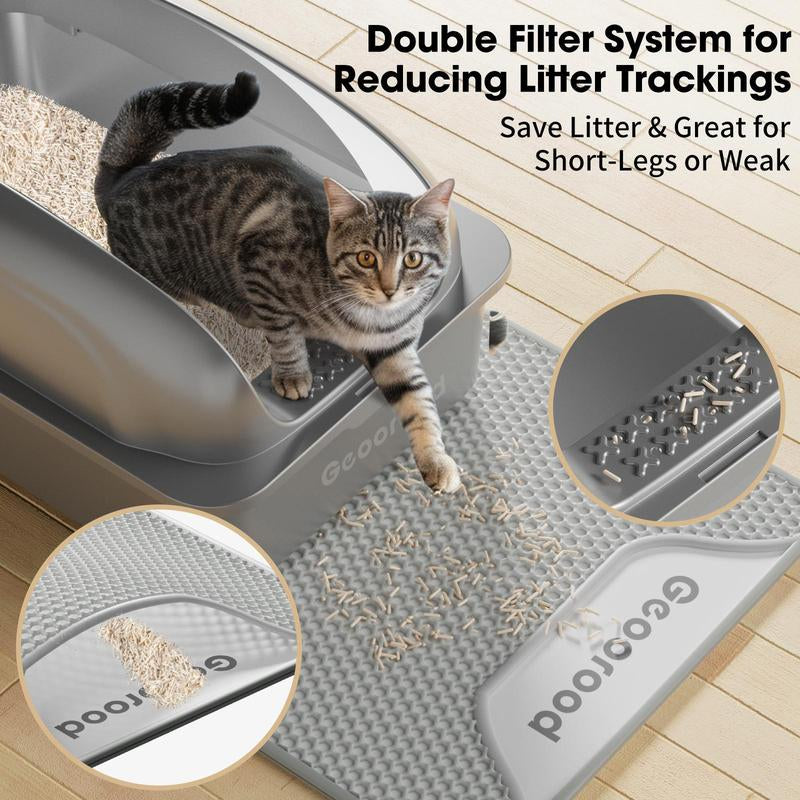 【Geoorood】Geoorood XXL Cat Litter Box Stainless Steel 20L with Lid, XL Large Metal Litter Box High Sided Design,Anti-Urine Leakage, Include Cat Mat & Litter Scoop, Neverabsorbsodors, Easycleaning, Non-Sticky#Catlovers#Septemberrestock#Fallfreshness