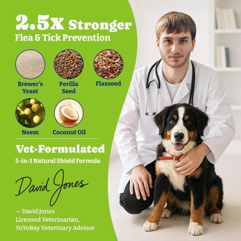 Flea and Tick Support Chews for Dogs, Yoyobay Natural Dog Fleas and Ticks Support Soft Treats, Natural Shield 5-In-1 Protection, Beef & Carrot Flavor, Duck & Pear Flavor, 70 Soft Chews