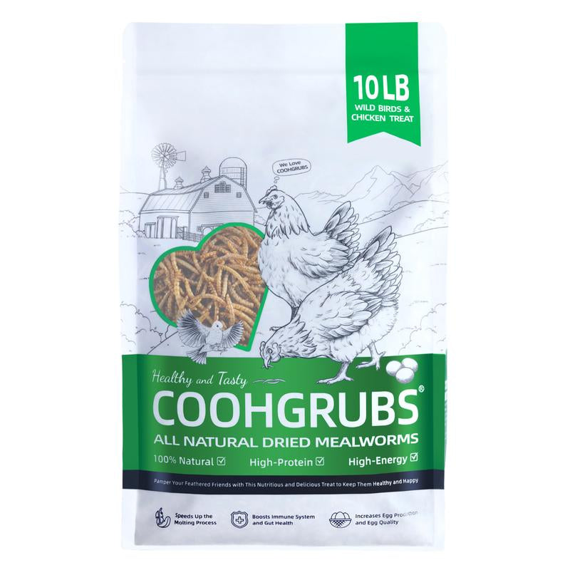 COOHGRUBS Dried Mealworms for Chickens - 100% Natural Premium Protein, Original Meal Worms Larvae for Laying Hen, Tasty Treats for Wild Birds Speeds up the Molting Process Pamper Your Feathered Friends