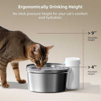 Uahpet Stainless Steel Wireless Cat Water Fountain Pro, Cordless Battery-Operated Pet Water Dispenser for Dog Rabbit, Easy to Clean 67Oz/2L