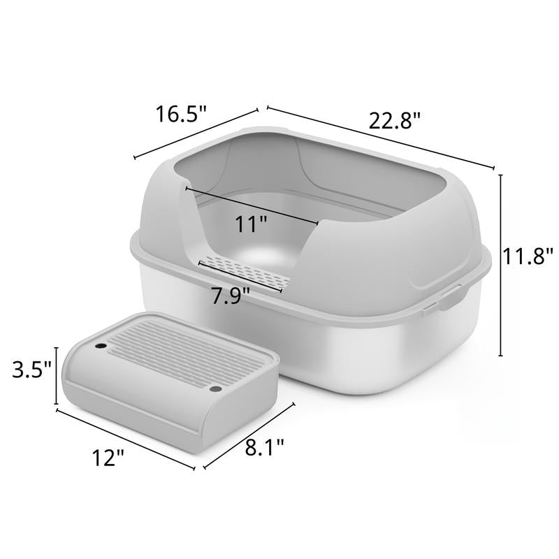 XL Sifting Litter Box for Regular Litter,Stainless Steel Sifting Box, Easy to Clean Catbox with High Sides, Includes Scoop & Transfer Bag