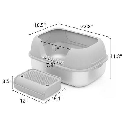 XL Sifting Litter Box for Regular Litter,Stainless Steel Sifting Box, Easy to Clean Catbox with High Sides, Includes Scoop & Transfer Bag