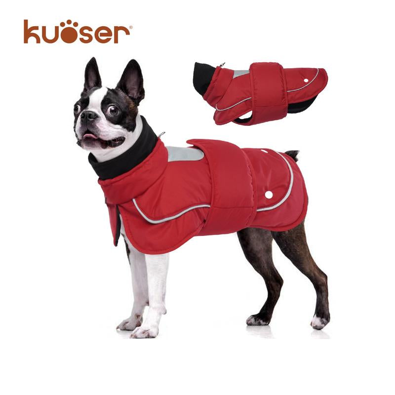 Kuoser Dog Winter Coat, 2-Piece Set Dog Jackets for Large Dogs Winter Waterproof Dog Coats, Reflective Dog Cold Weather Coats, Windproof Turtleneck Pet Puffer Snowsuit Clothes with Harness Hole