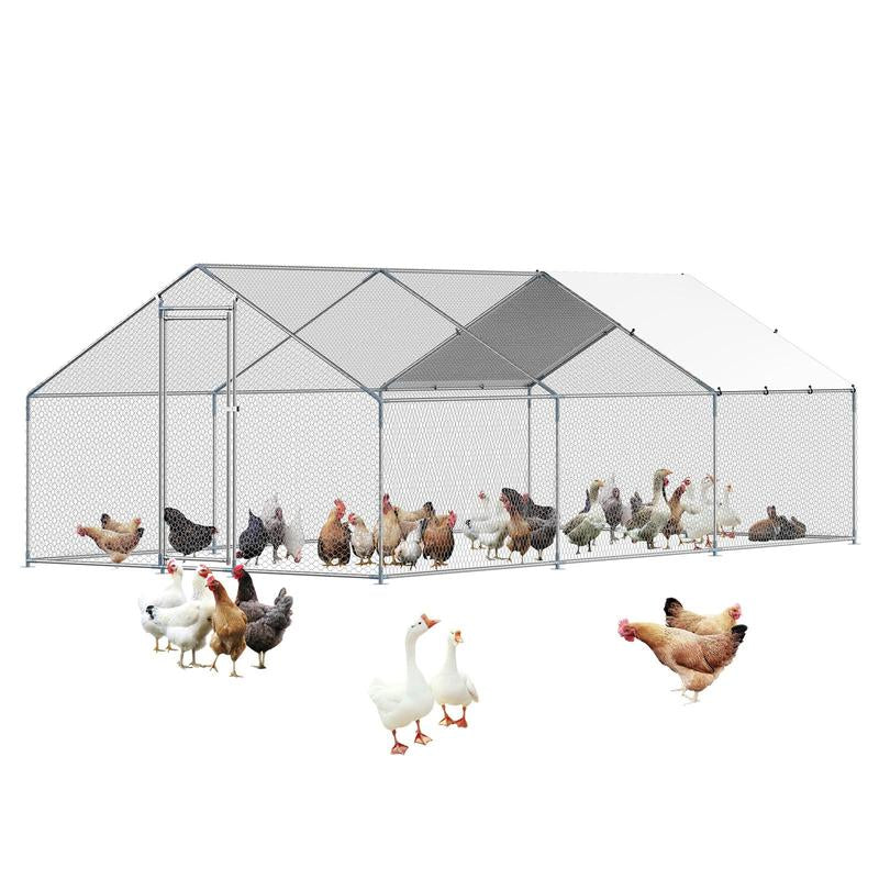 VEVOR Metal Chicken Coop, 9.8X19.6X6.5 Ft Large Walk-In Chicken Runs with Cover, Spire Roof Hen House Enclosure with Security Lock, Outdoor Duck Rabbit Cage Poultry Pen for Backyard, Farm, Yard