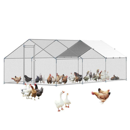 VEVOR Metal Chicken Coop, 9.8X19.6X6.5 Ft Large Walk-In Chicken Runs with Cover, Spire Roof Hen House Enclosure with Security Lock, Outdoor Duck Rabbit Cage Poultry Pen for Backyard, Farm, Yard