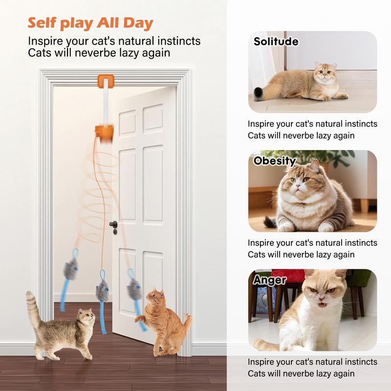 Happycode Rechargeable Interactive Pets Toy,Electric Cat Teaser,Upgraded Dual Mode, Irregular Rocking & 360° Spinning with Remote, Door Clip Design, Stimulates Mind & Body, Motion Activated, Cat Toys, Cat Stuff