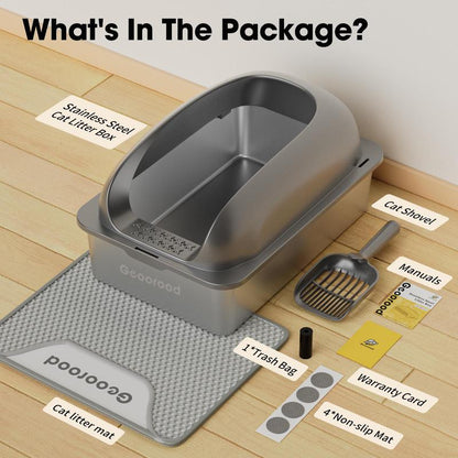 【Geoorood】Geoorood XXL Cat Litter Box Stainless Steel 20L with Lid, XL Large Metal Litter Box High Sided Design,Anti-Urine Leakage, Include Cat Mat & Litter Scoop, Neverabsorbsodors, Easycleaning, Non-Sticky#Catlovers#Septemberrestock#Fallfreshness