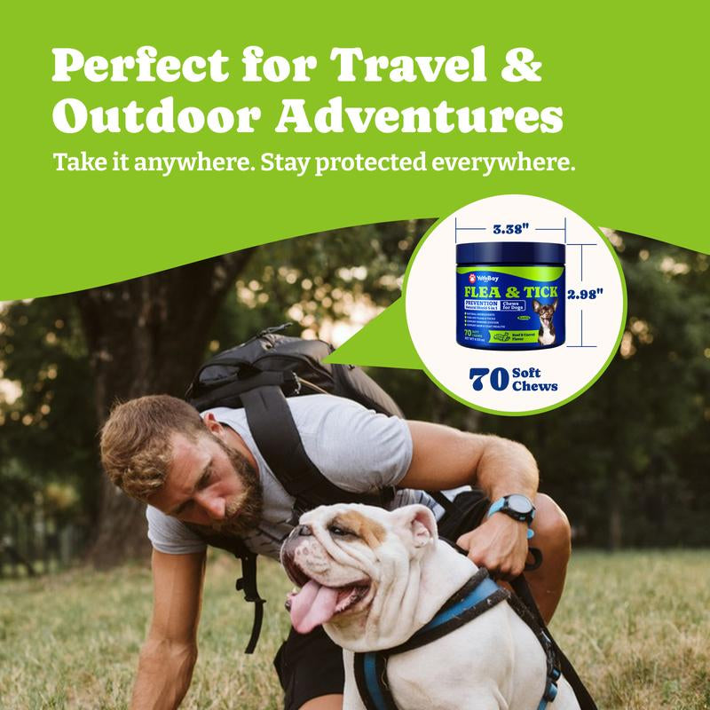Flea and Tick Support Chews for Dogs, Yoyobay Natural Dog Fleas and Ticks Support Soft Treats, Natural Shield 5-In-1 Protection, Beef & Carrot Flavor, Duck & Pear Flavor, 70 Soft Chews