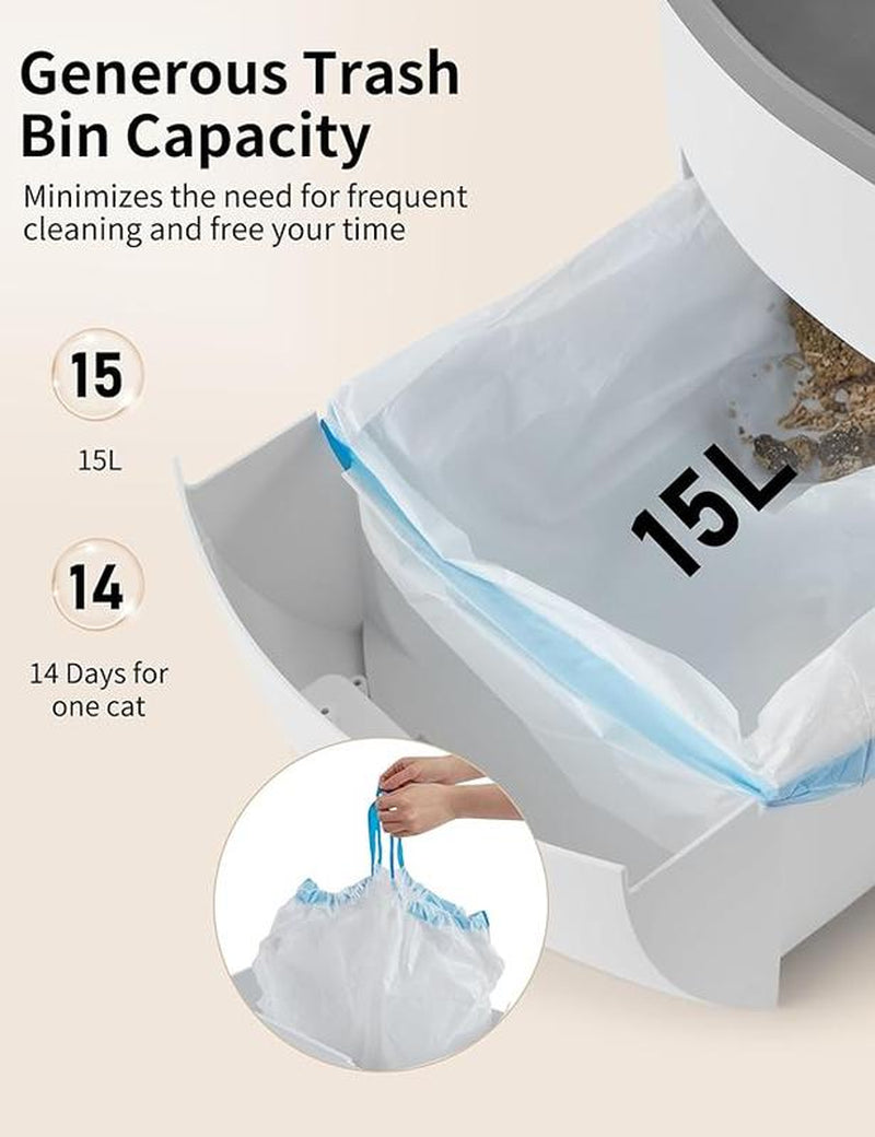 【Pettok】Self Cleaning Cat Litter Box, Automatic Cat Litter Box with Extra Large 60+15L Capacity for Multiple Cats, APP Control Electric Litter Boxes Self Cleaning Includes Trash Bags