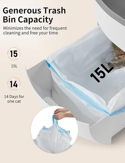 【Pettok】Self Cleaning Cat Litter Box, Automatic Cat Litter Box with Extra Large 60+15L Capacity for Multiple Cats, APP Control Electric Litter Boxes Self Cleaning Includes Trash Bags