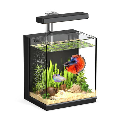 Fish Tank with Filter & Light, Beta Fish Aquariums, 2 Gallon Self Cleaning Fish Tanks for Kids & Starter, Black