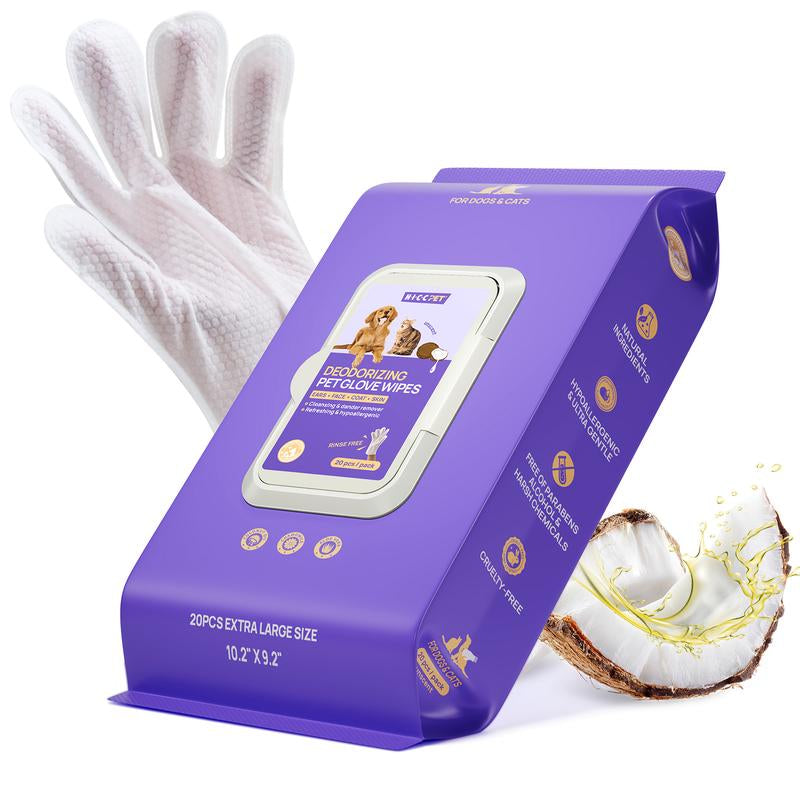 【Restocksale】Hicc PET Glove Wipes，Freshening Grooming Dog&Cat Disposable 20Pcs Pet Hair Removal Tool Satisfied Skin Care Outdoor No-Clean Hypoallergenic Facial Disposable No-Rinse Grooming Formulated for Petwipes Deodorizing Sticky Hair#Petlife