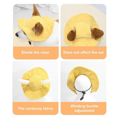Cute Corduroy Pet Hat with Ear Holes, Outdoor Sun Protection Pet Hat, Pet Supplies for Small Medium Large Dogs & Cats