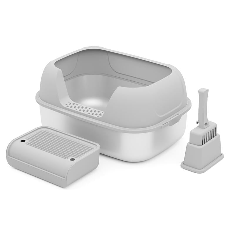 XL Sifting Litter Box for Regular Litter,Stainless Steel Sifting Box, Easy to Clean Catbox with High Sides, Includes Scoop & Transfer Bag