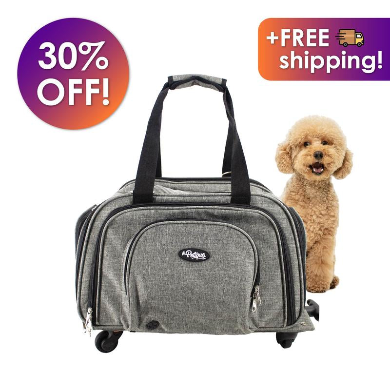 Happy Camper Expandable Pet Carrier: 4X Room, Durable Mesh, 360° Wheels, Faux-Sherpa Mat, Airline Approved, 3 Carrying Options, Zipper Doors, Removable Wheels & Base, Folds Flat for Travel for Dogs, Cats, Small Animals, Supports up to 20 LBS