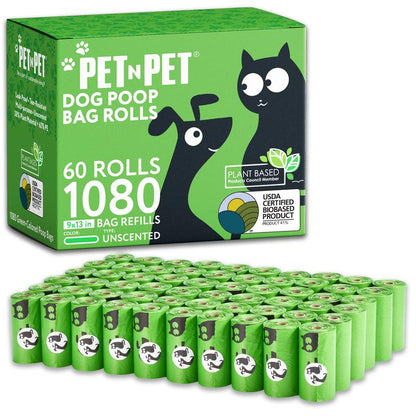 PET N PET Dog Poop Bag USDA Certified 41% Biobased Poop Bags 270&1080 Counts 60 Rolls 9X13 Inches Dog Poop Bag