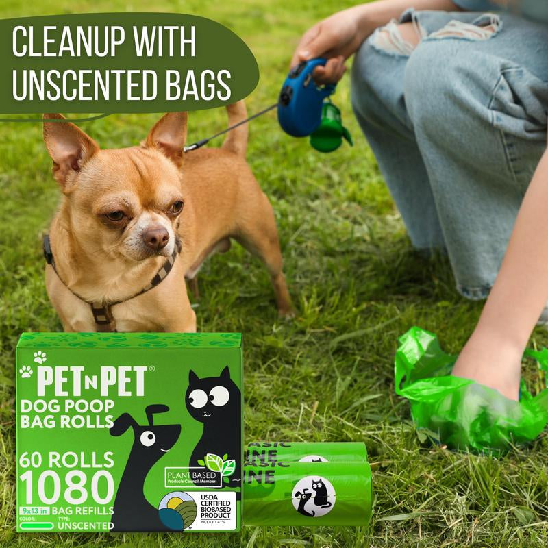 PET N PET Dog Poop Bag USDA Certified 41% Biobased Poop Bags 270&1080 Counts 60 Rolls 9X13 Inches Dog Poop Bag